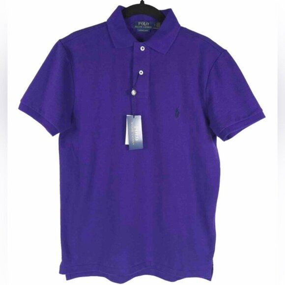 NWT POLO RALPH LAUREN CUSTOM SLIM FIT Dark Purple Mesh Polo Shirt Size S‎